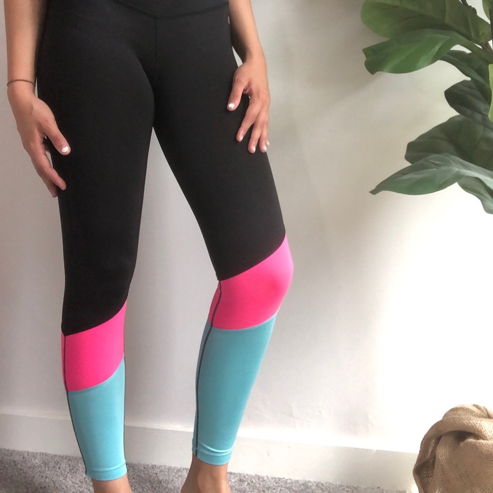 Black leggings with Pink and Blue stripes